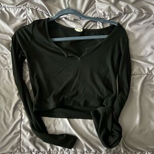 Garage Black V-Neck Long Sleeve Top